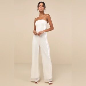 Lulu's White Strapless Jumpsuit